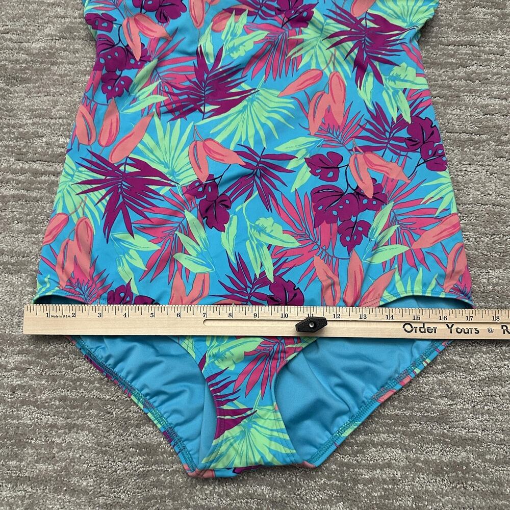 Lands' End Swimsuit Womens 16L Blue Floral Tropical One Piece Bathing Suit - Picture 9 of 13